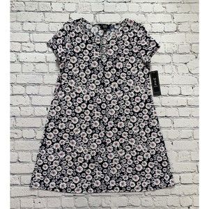 NWT MSK Women’s Size PXL Navy/White/Pink Floral Daisy Dress w 3 Ring Accent